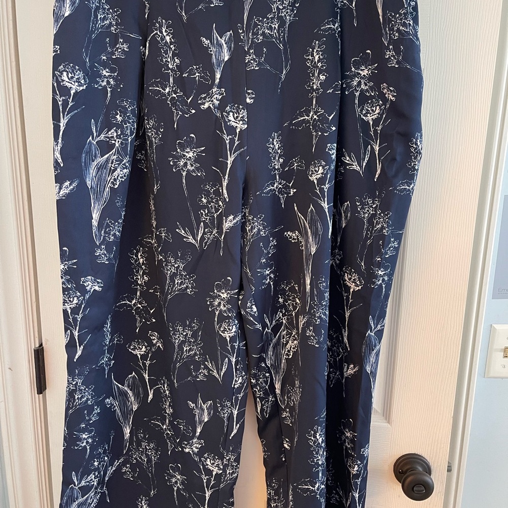 Floral Print Navy Wide Leg Pants